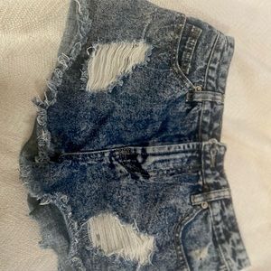 High waisted Acid washed blue Jean shorts with rips